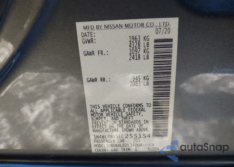 2020 Nissan Altima S Fwd from USA, damaged, VIN 1N4BL4BV5LC255154